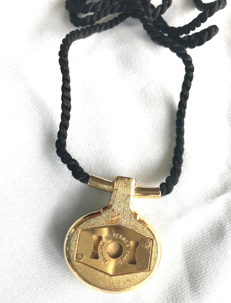 Vintage Hermes golden and red stone charm pendant top necklace