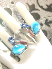 Vintage Christian Lacroix silver and blue earrings. Blue and pink crystal stones. Rare statement jewelry. Great gift
