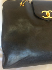 Reserved for Leonis. Vintage CHANEL black caviar leather Overnighter, Weekender bag, extra large chain shoulder tote bag with large CC closure. Must have.