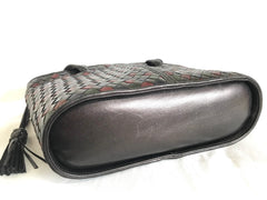 Vintage Bottega Veneta black, brown, navy, wine, green, multicolor intrecciato woven tote bag. Rare masterpiece.