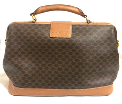 Vintage Celine brown macadam blaison doctor bag with tanned brown leather trimming. Classic unisex use bag. riri zipper