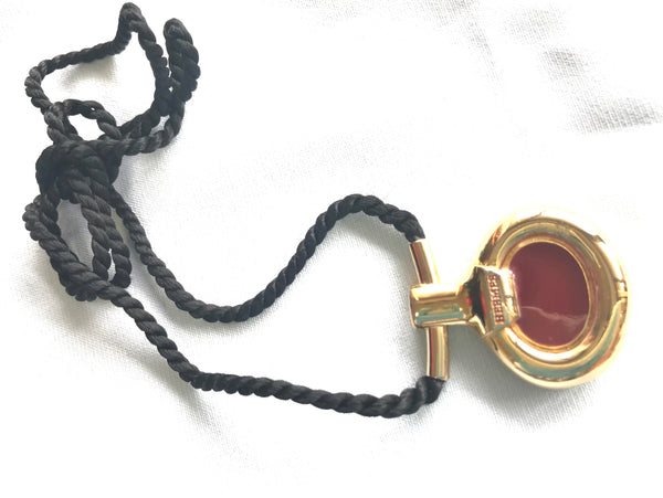 Vintage Hermes golden and red stone charm pendant top necklace