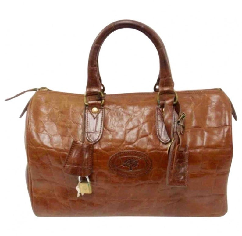 Vintage Mulberry brown croc embossed leather speedy style handbag.Classic purse by Roger Saul.