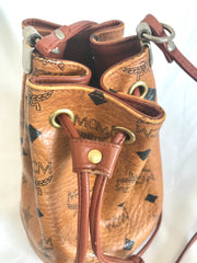 Vintage MCM brown monogram small hobo bucket bag. mini purse. Made in Germany. Designed by Michael Cromer.