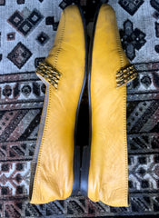 Vintage CHANEL yellow calfskin leather flat pump shoes with triple skinny chain belts. EU 36, US6-6.5