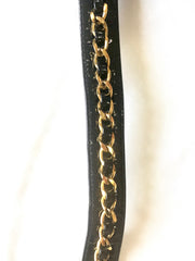 Vintage CHANEL black patent enamel leather belt bag, fanny pack with matching belt. Belt size 28” through 30”(71cm through 77cm).
