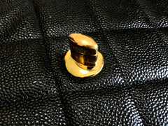 Vintage Chanel classic large black caviar leather 2.55 square shape chain shoulder bag with golden large CC closure. Must have purse.