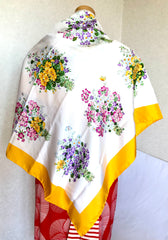 Vintage Gucci classic yellow scarf with multicolor flora prints. Beautiful piece by Accessory collection. Great gift. Spring flower.
