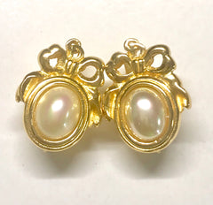 MINT. Vintage Christian Dior oval shape faux pearl earrings with CD logo. Edwardian design jewelry. Perfect gift.