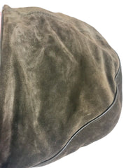 Vintage Bottega Veneta fisherman style khaki brown intrecciato large shoulder bag with fringe at front. Suede leather bag for unisex use.
