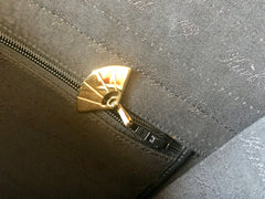 Vintage Karl Lagerfeld black fan pattern document bag, portfolio purse with logo motif. Great for unisex and daily use.