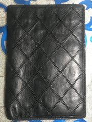 Vintage CHANEL black calf leather stitched wallet, bill, card case checkbook case. Unisex purse. Classic and simple beauty.
