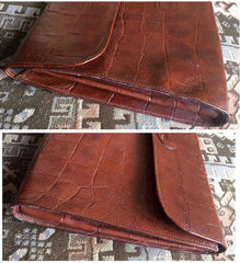 Vintage Mulberry brown croc embossed leather portfolio bag, document case purse, can be iPad purse. Classic unisex piece by Roger Saul.