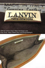 Vintage LANVIN brown logo printed suede leather pouch bag. Great masterpiece for all generations. unisex. Must Have
