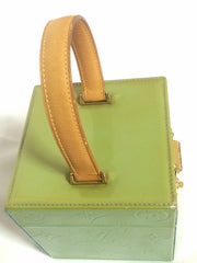 90s Vintage Louis Vuitton light green verni monogram cosmetic, party vanity purse. Very chic and cute.