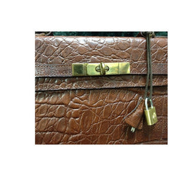 Vintage Mulberry croc embossed brown leather Kelly bag with keys and padlock. Roger Saul era. Rare masterpiece you must get.
