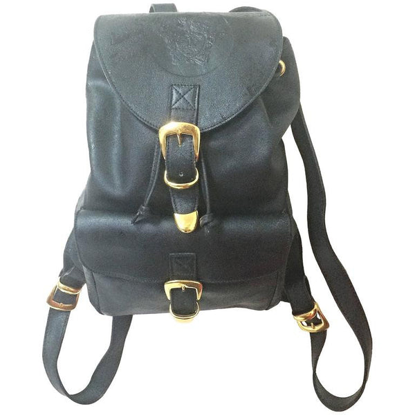 versace black leather backpack