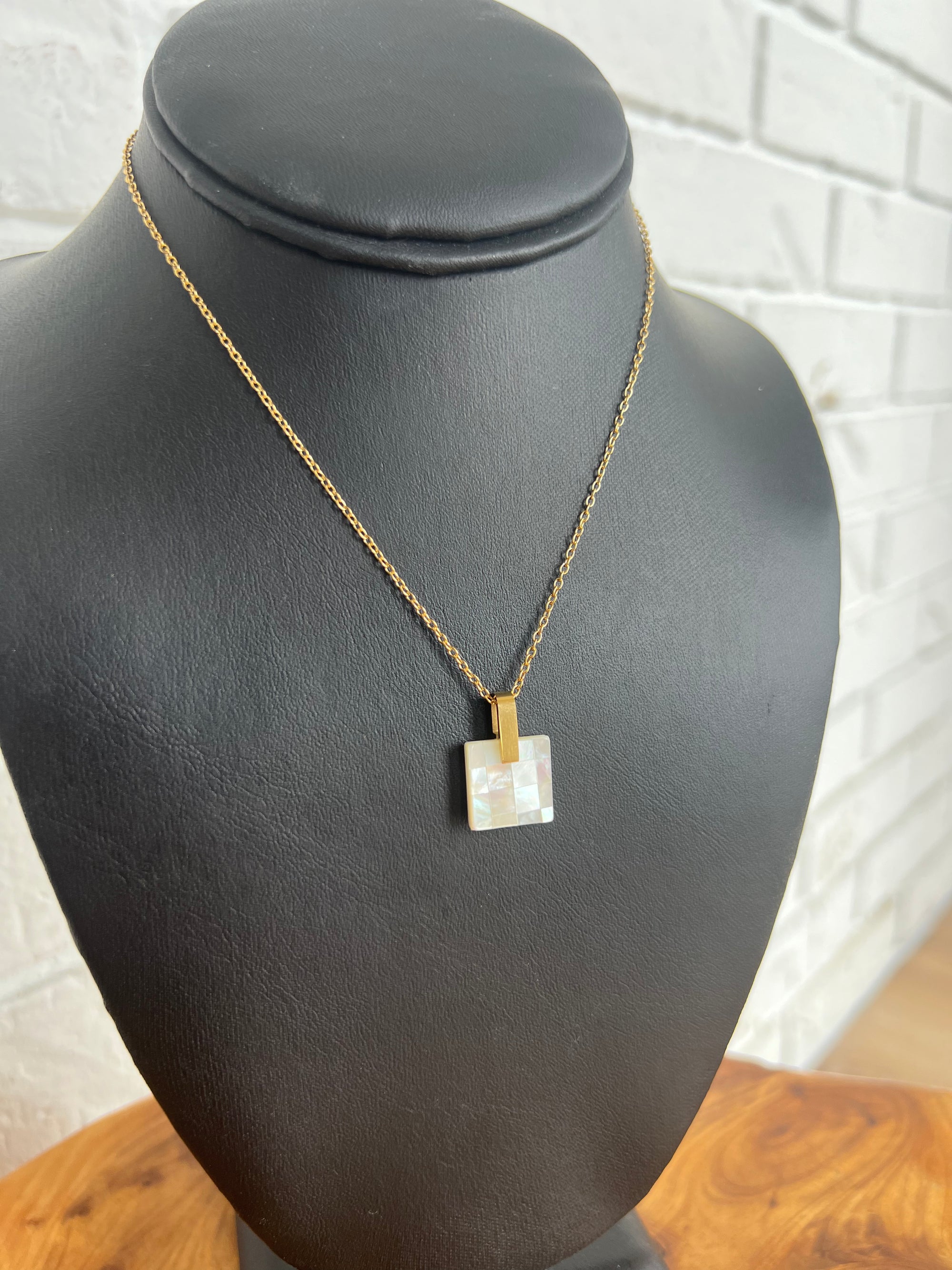 18K Pearlescent Square Pendant Necklace