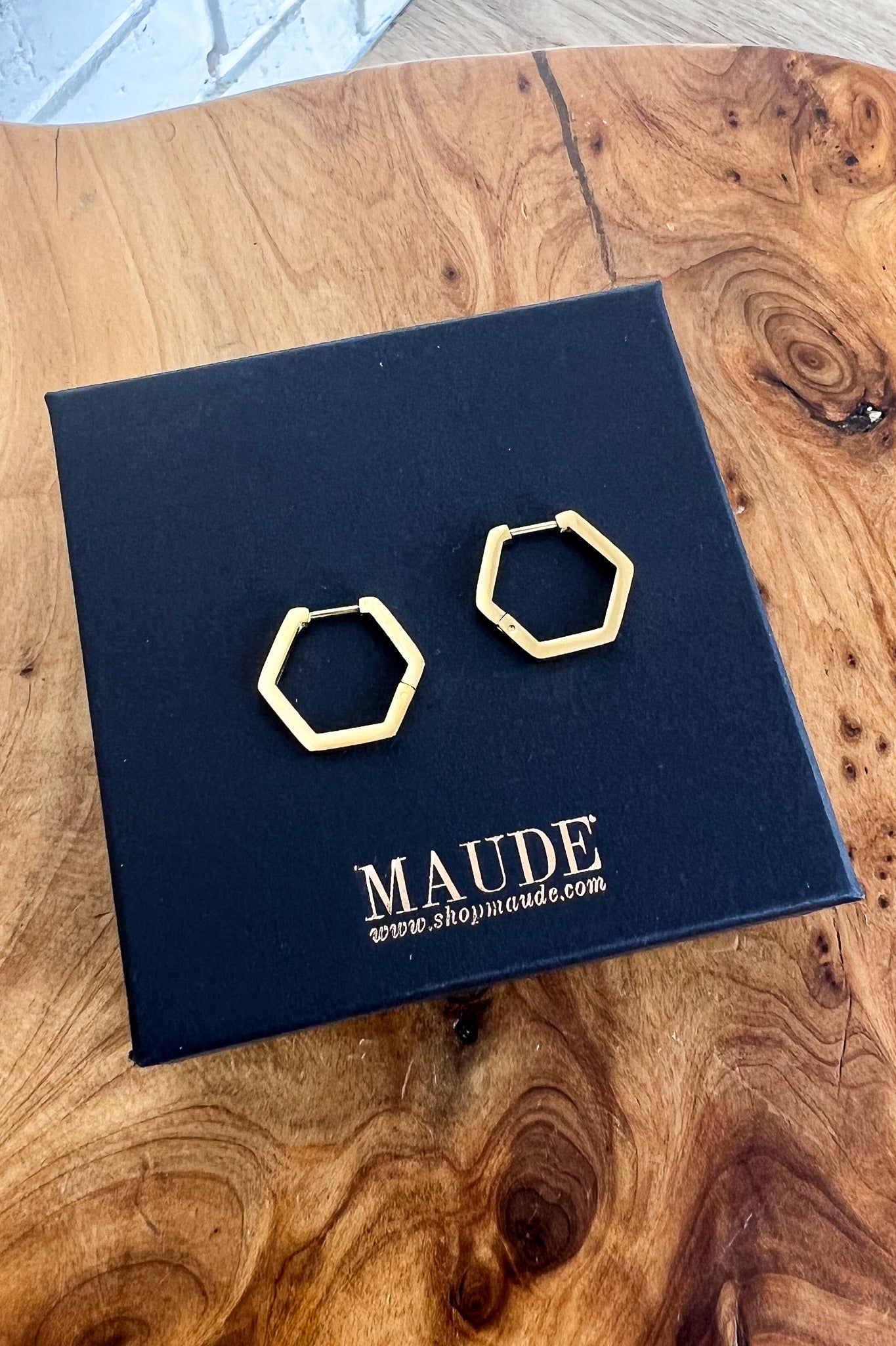 18K Hexagon Hoop Earrings