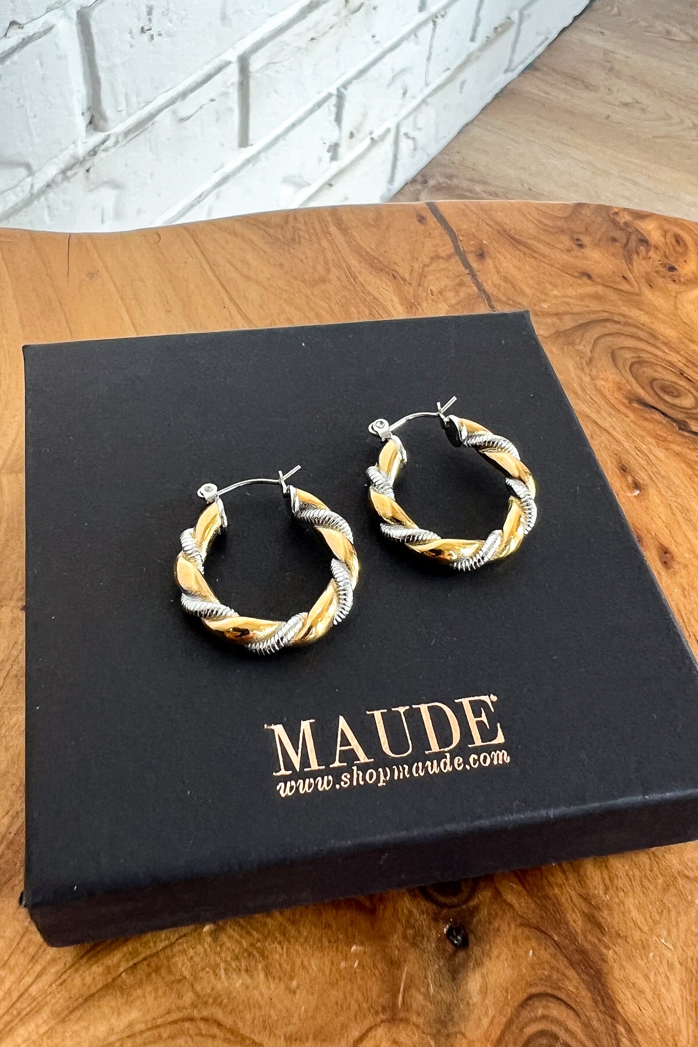 18K Two Tone Twisted Earrings