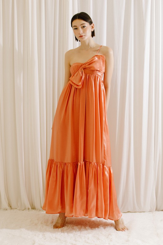 Satin Sheen Bow Maxi Dress