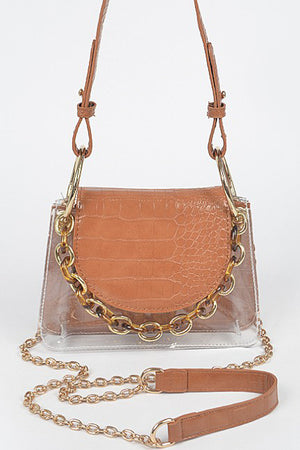 Faux Leather Clear Purse - Camel