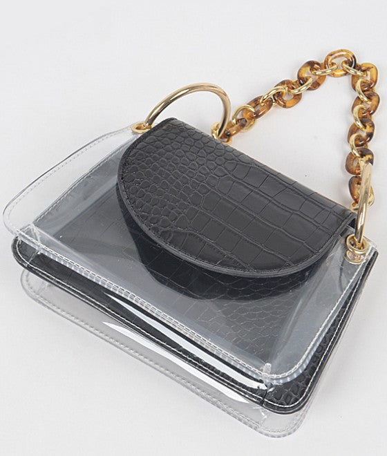 Faux Leather Clear Purse - Olive