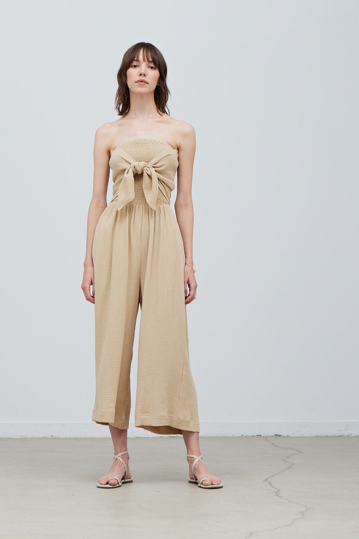 Tie Front Gauze Jumpsuit