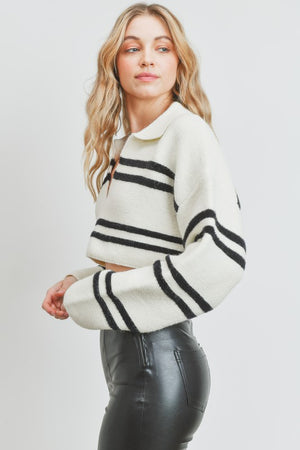 Striped Crop Collared Sweater
