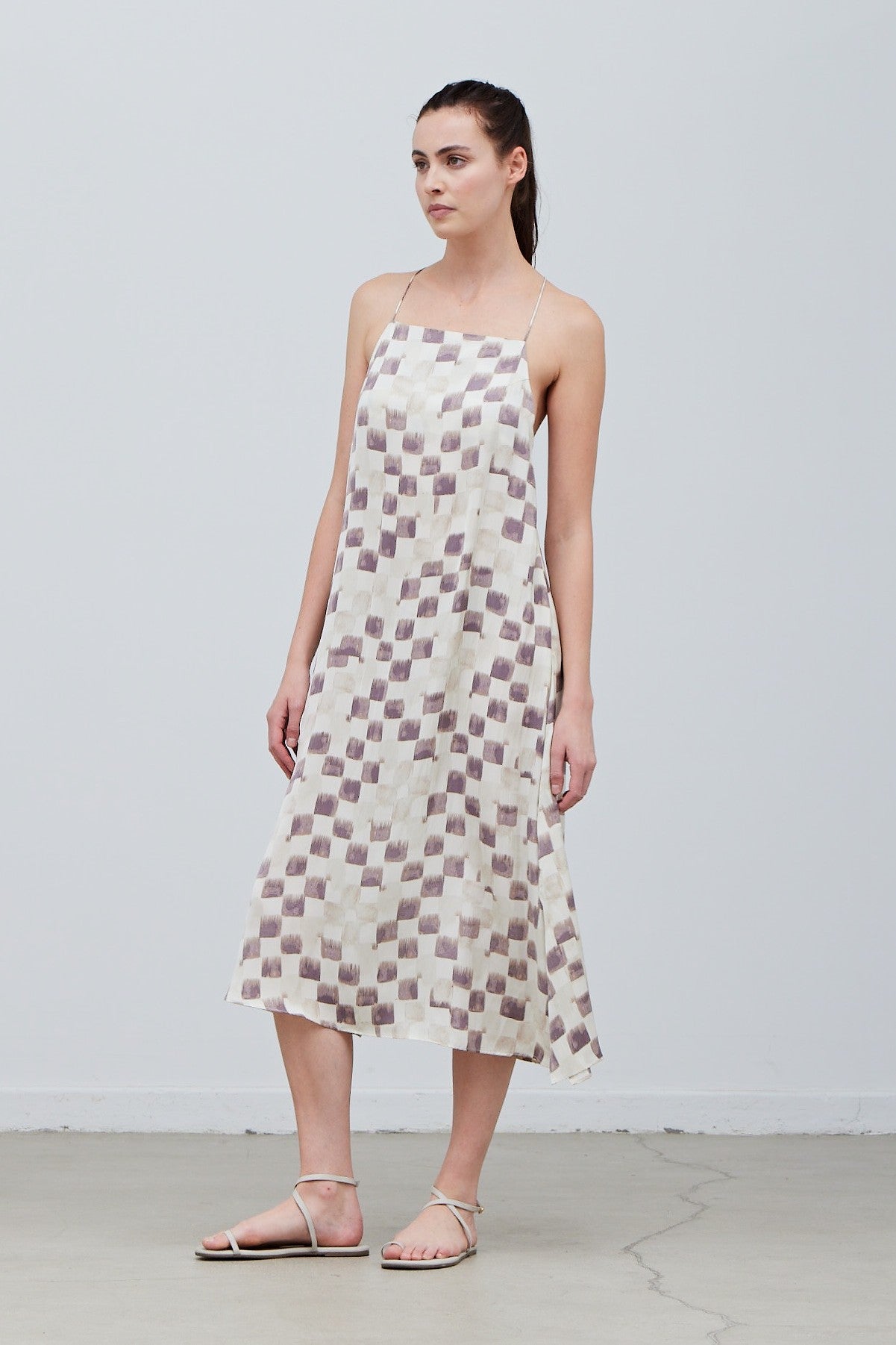 Checkered Print Slip Midi Dress