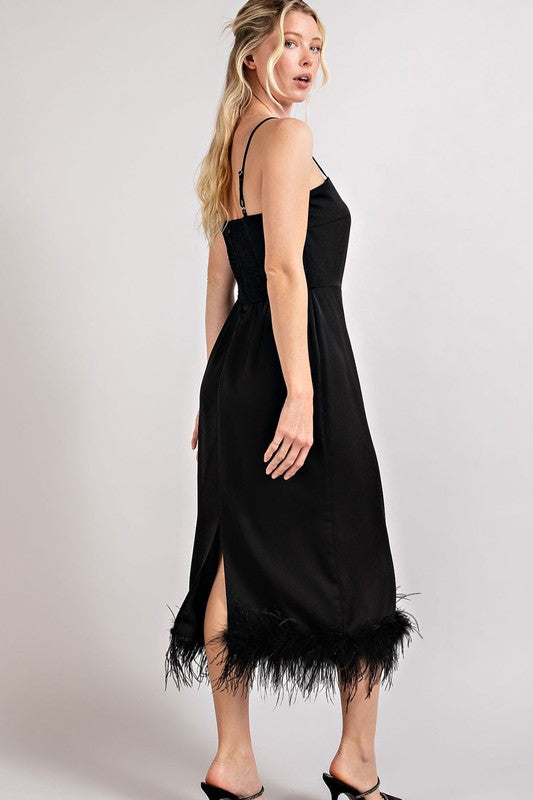 Feather Detailed Slit Midi Dress