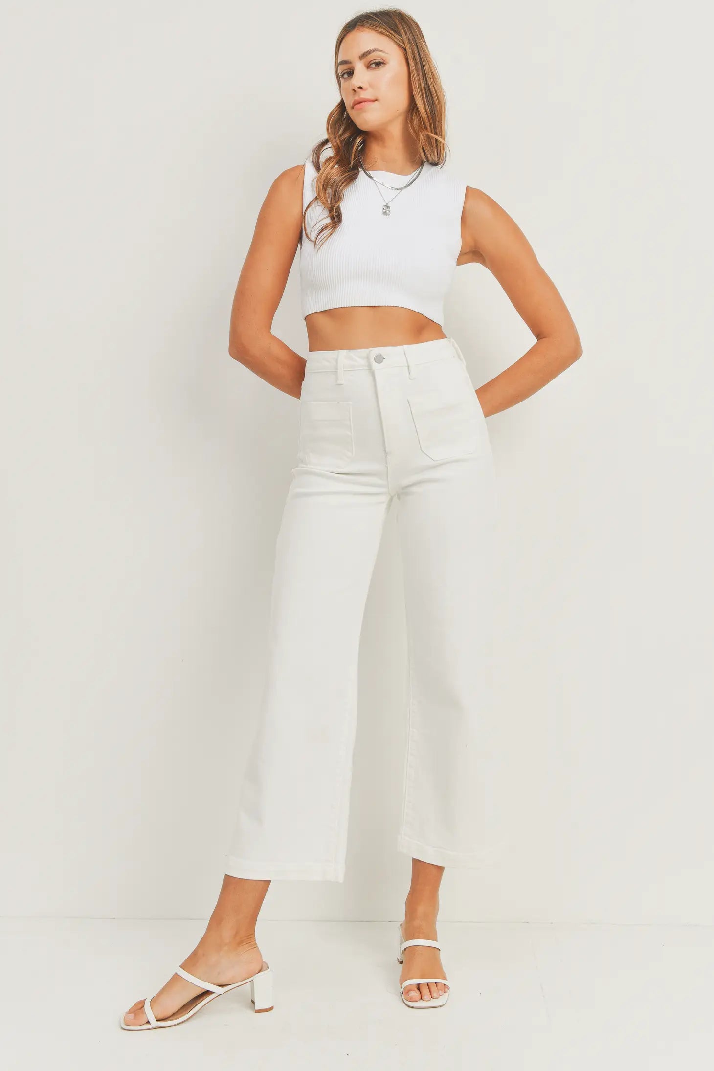 Patch Pocket Wide Leg Jeans