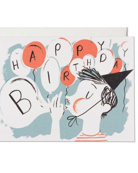 Red Cap Cards - Blowing Balloons