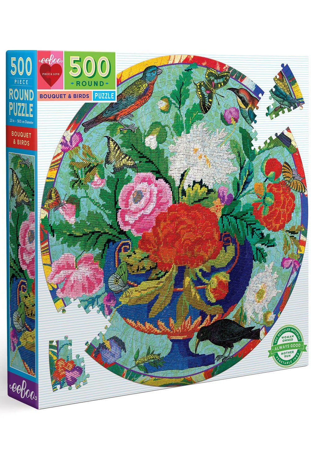 Bouquet & Birds 500 Piece Round Puzzle