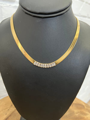 18K White Stone Herringbone Necklace