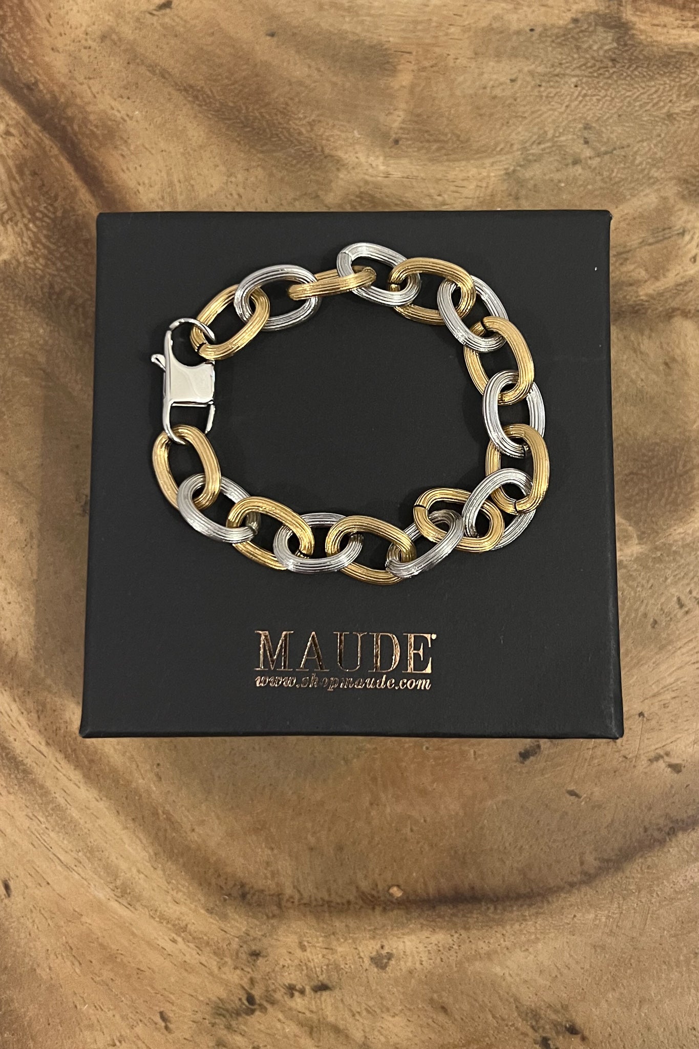 18K Mixed Metal Thick Chain Bracelet