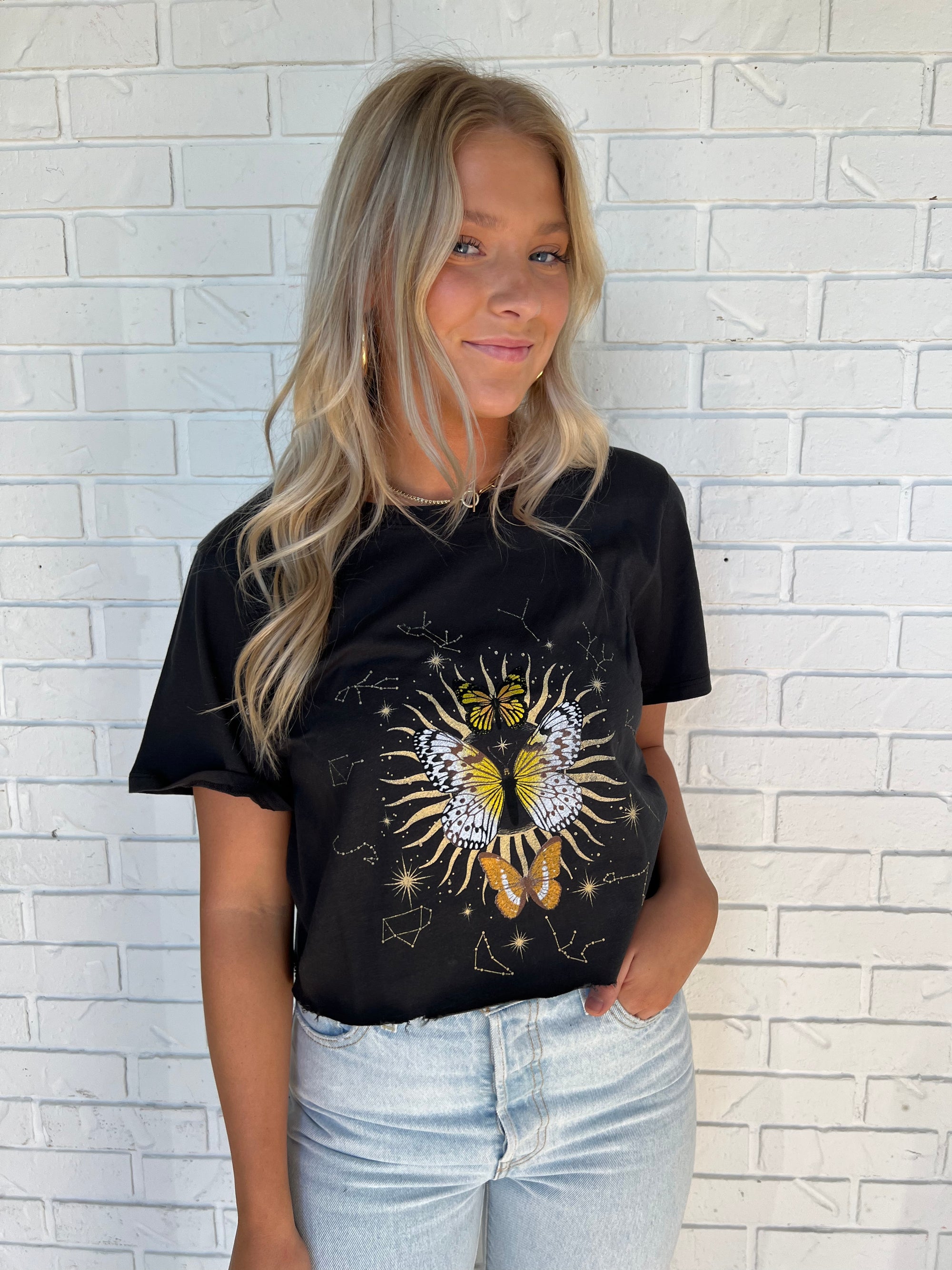 Astrology Butterflies Crop Tee