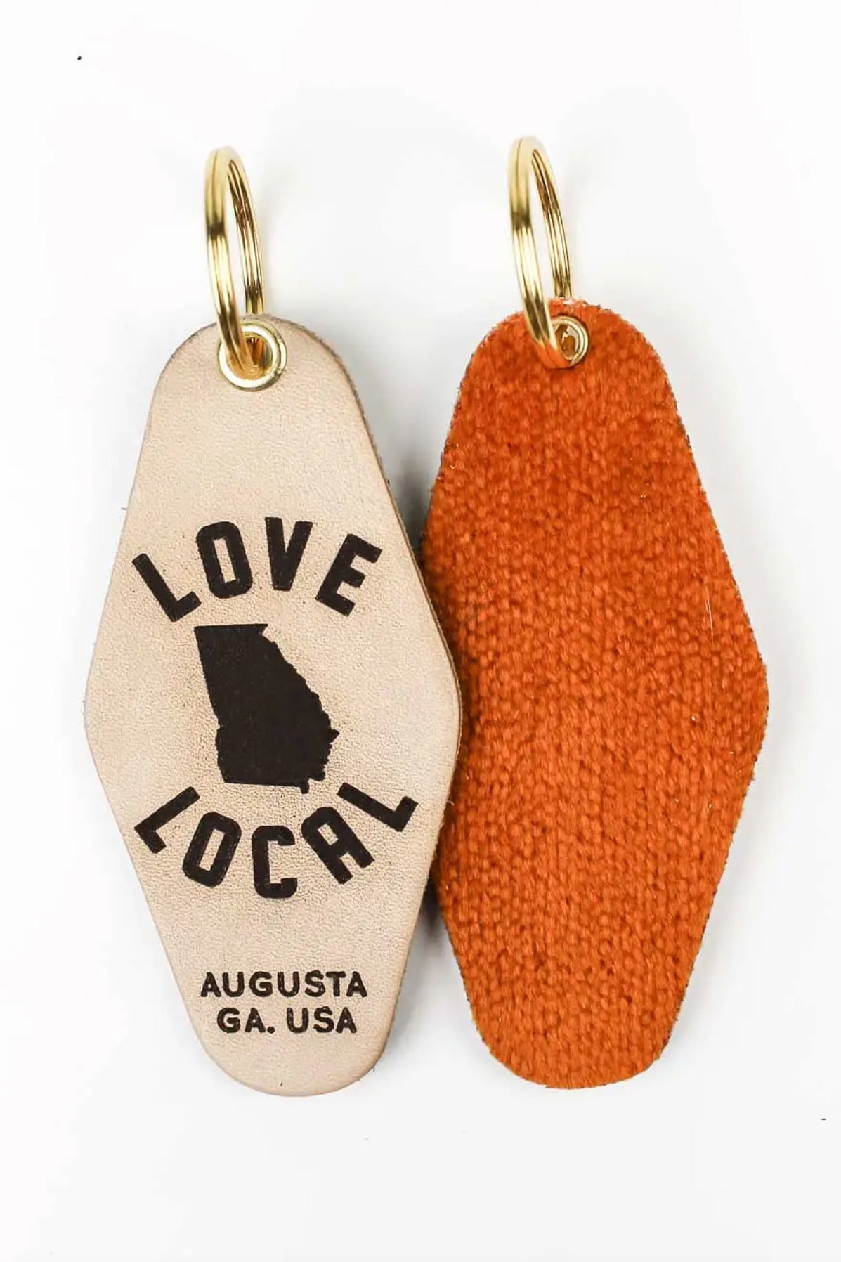 Love Local Custom Leather & Velvet Keychain - Sand