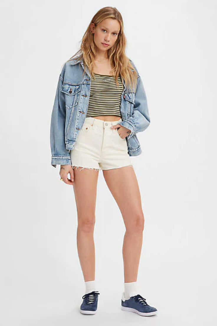 Levi's Ribcage Denim Shorts - White Stonewash