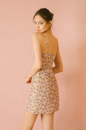 Satin Sheen Floral Print Mini Dress