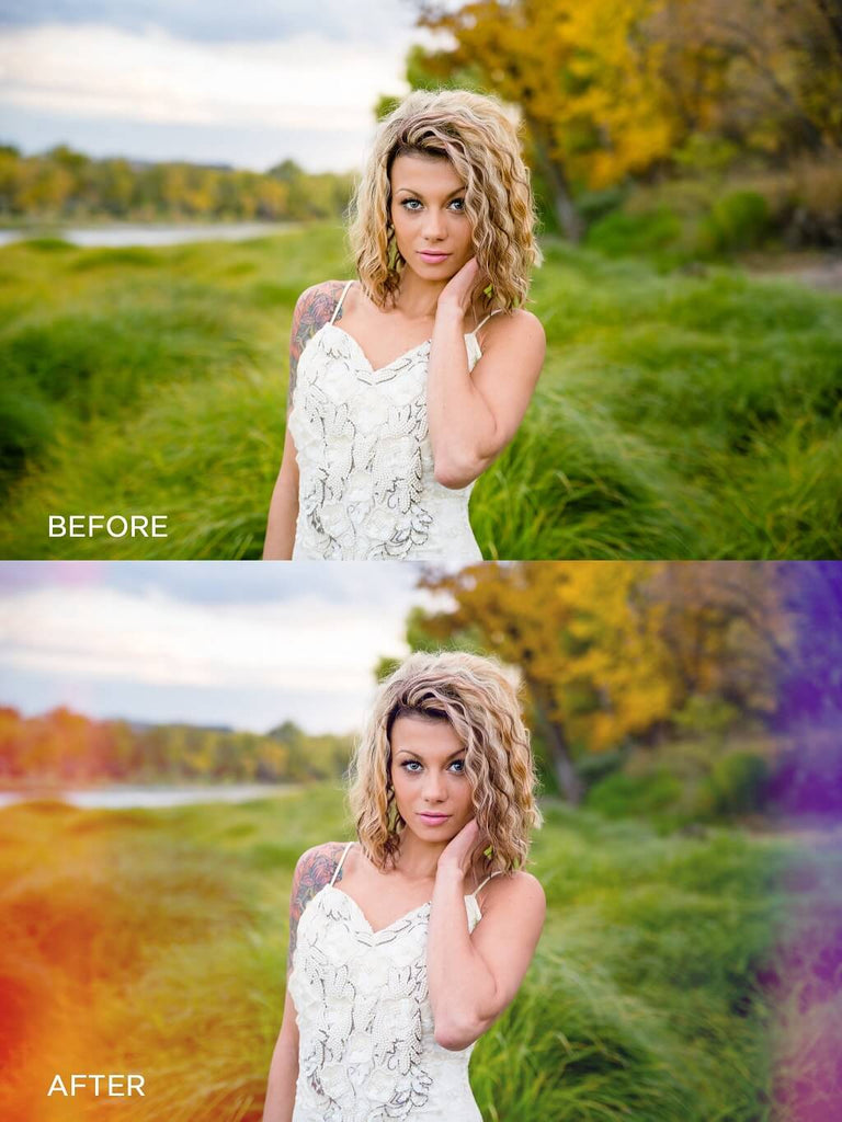 How to Make Light Leaks in Photoshop Before and After Photo