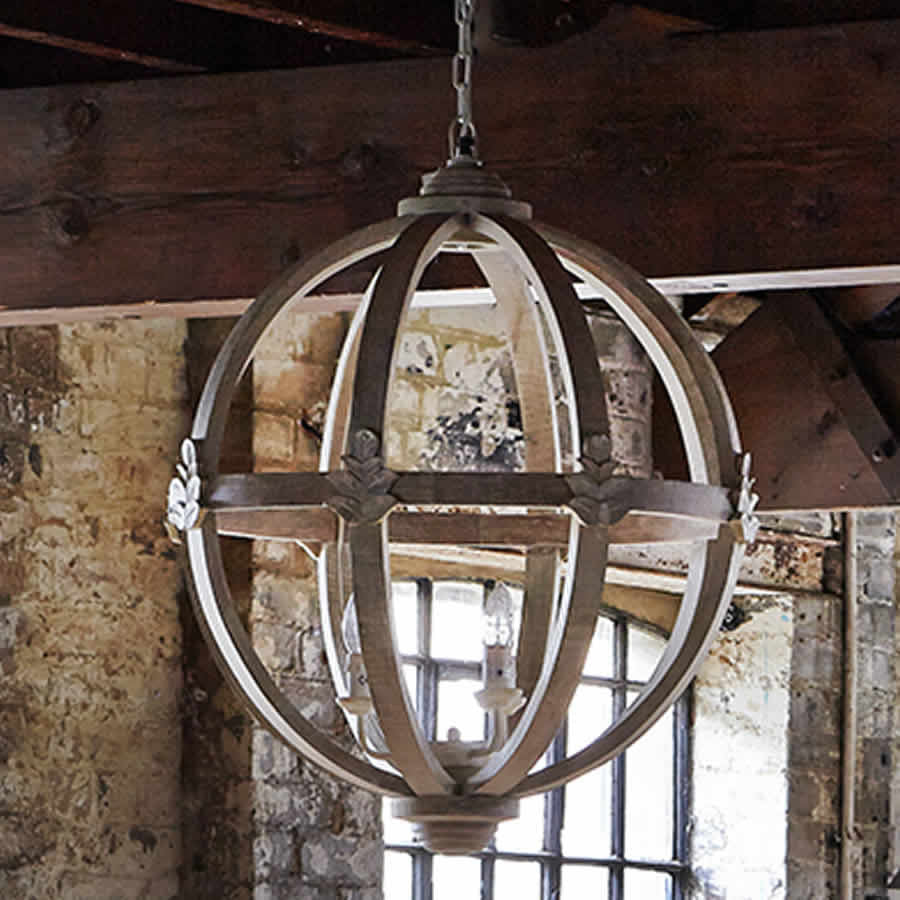 Large Round Wooden Orb Chandelier | Cowshed Interiors