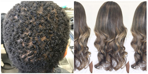 before and after of a short afro and full lace human hair wig