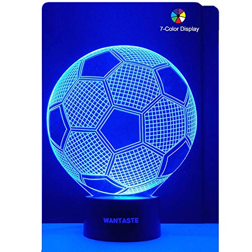 Wantaste 3d Soccer Ball Lamp Optical Illusion Night Light For Room Decor Nursery Cool Birthday Gifts 7 Color Changing Toys For Kids Girls