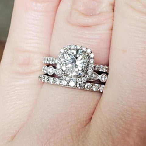 Vintage Style Band Added to Classic Prong Set Engagement Stack
