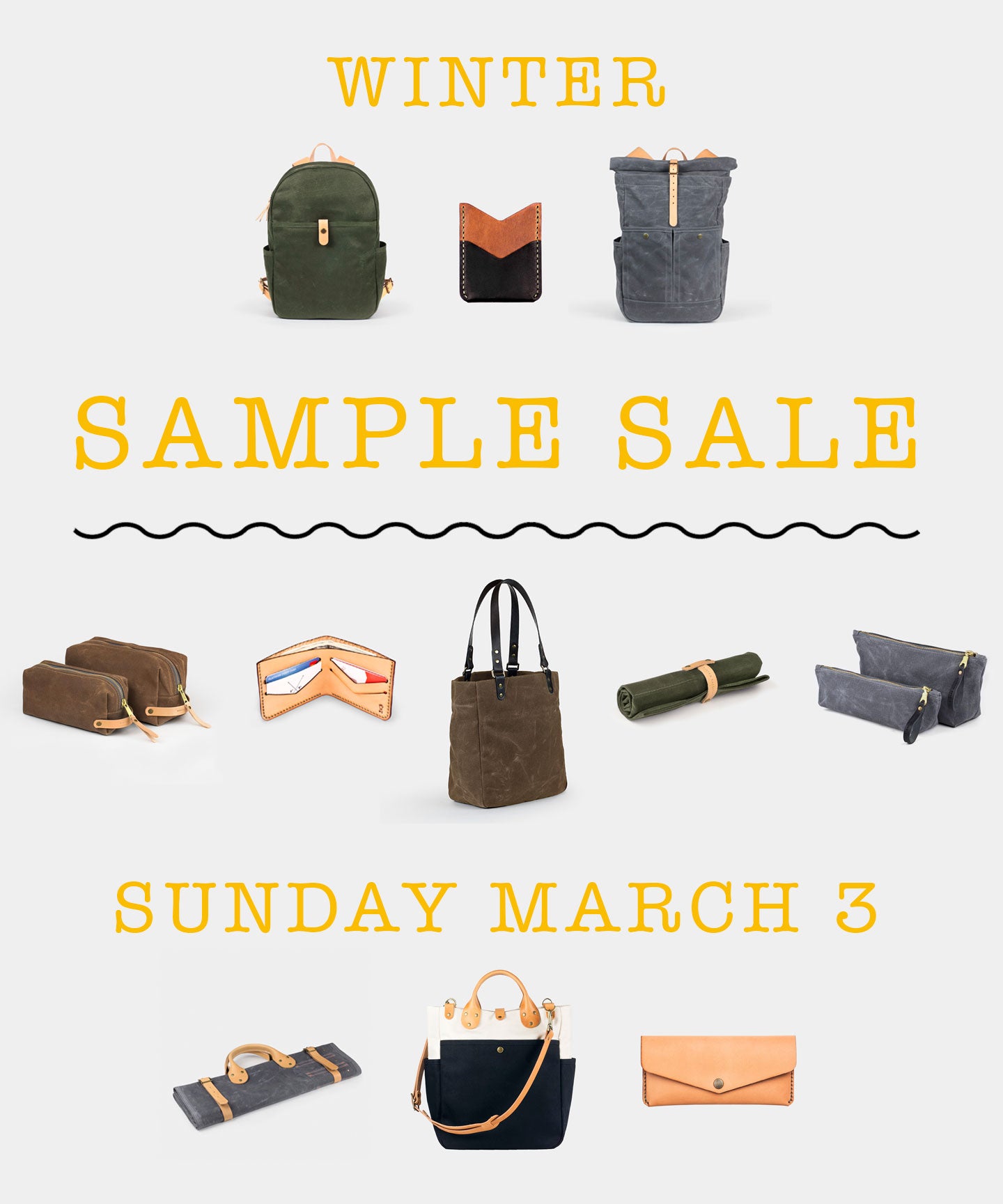 WINTER SAMPLE SALE / canvas and leather goods made by Winter Session in Denver CO 