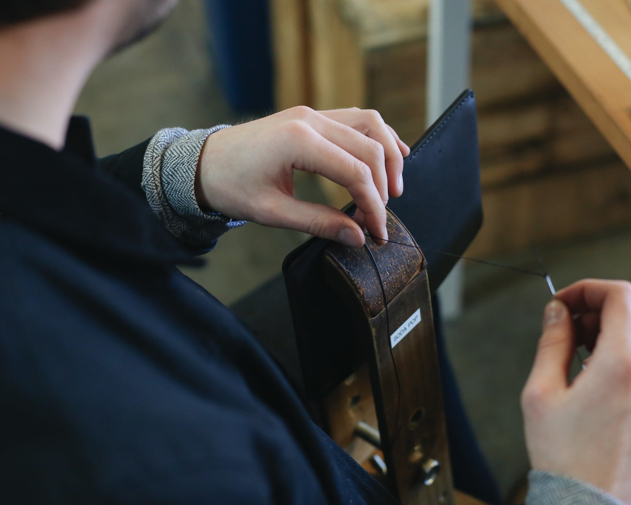 Meet the Winter Session Team: Jack | Wallet Stitching | Photo by Audrey Boyd