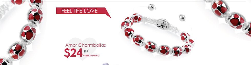 Red Enamel Hearts Rhodium Charmballa Bracelet