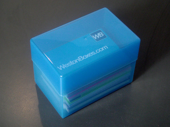 blue plastic business card boxes