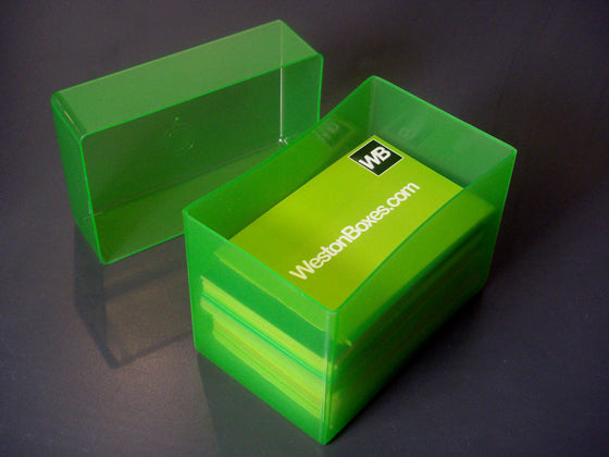 green plastic business card boxes to hold 250 business cards